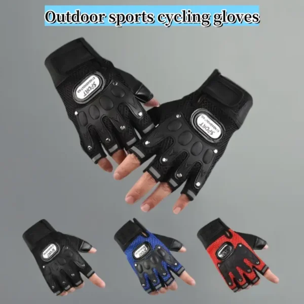 Non-Slip Half-Finger Sports Gloves for Outdoor Activities - Durable, Wear-Resistant Cycling & Training Gloves in Black/Blue/Red - Image 5