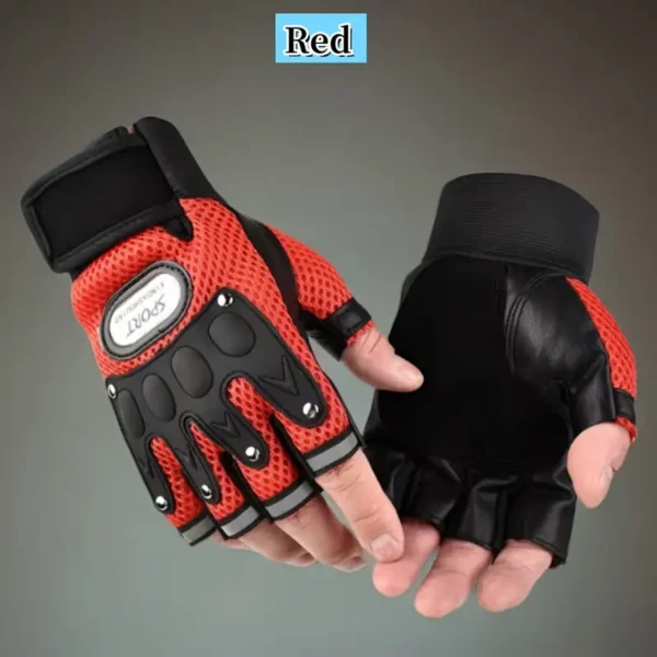 Non-Slip Half-Finger Sports Gloves for Outdoor Activities - Durable, Wear-Resistant Cycling & Training Gloves in Black/Blue/Red - Image 4