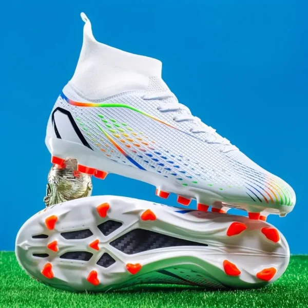 Men's Trendy Colorful Raindrop Pattern High Top FG Soccer Shoes, Professional Football Shoes, Durable For All Seasons Outdoor Training And Competition - Image 4