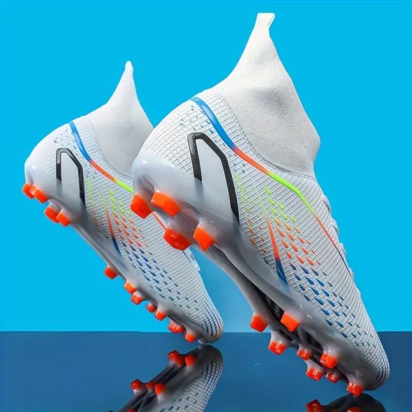 Men's Trendy Colorful Raindrop Pattern High Top FG Soccer Shoes, Professional Football Shoes, Durable For All Seasons Outdoor Training And Competition - Image 3